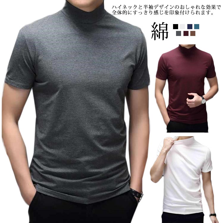 【美品】IZREEL イズリール　モックネック　ハイネック　半袖Tシャツ　メンズ 美品】IZREEL イズリール モックネック ハイネック 半袖Tシャツ