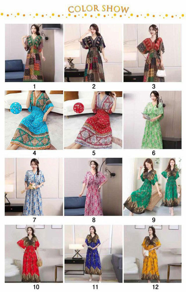 前後Vネック花柄エスニックワンピース ボヘミアン ワンピース