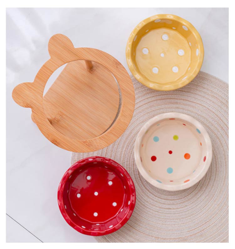 フードボウル ペット食器 陶器 スタンド付き 木製 犬猫用 餌入れ 水