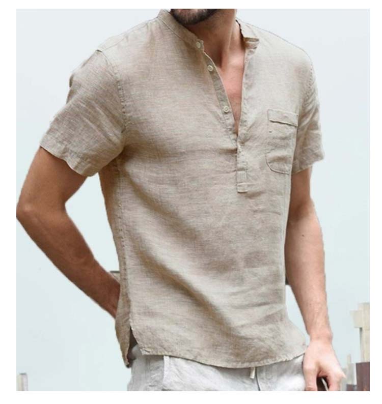 Tシャツ メンズ 半袖 リネンTシャツ Vネック ヘンリーネック 綿